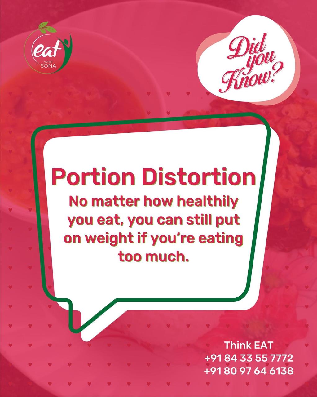 Portion control tip explaining that healthy food can still lead to weight gain when eaten in excess