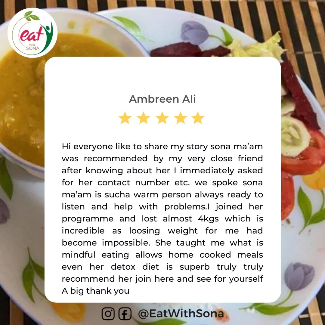 Ambreen Ali's five-star review of personalized nutrition guidance