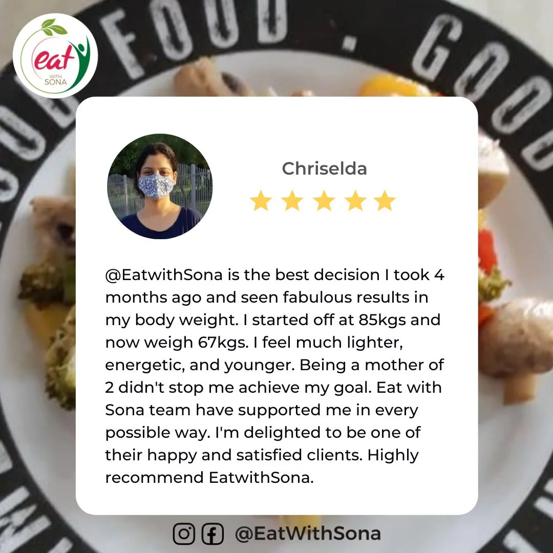 Chriselda's five-star review after losing 67 kilograms