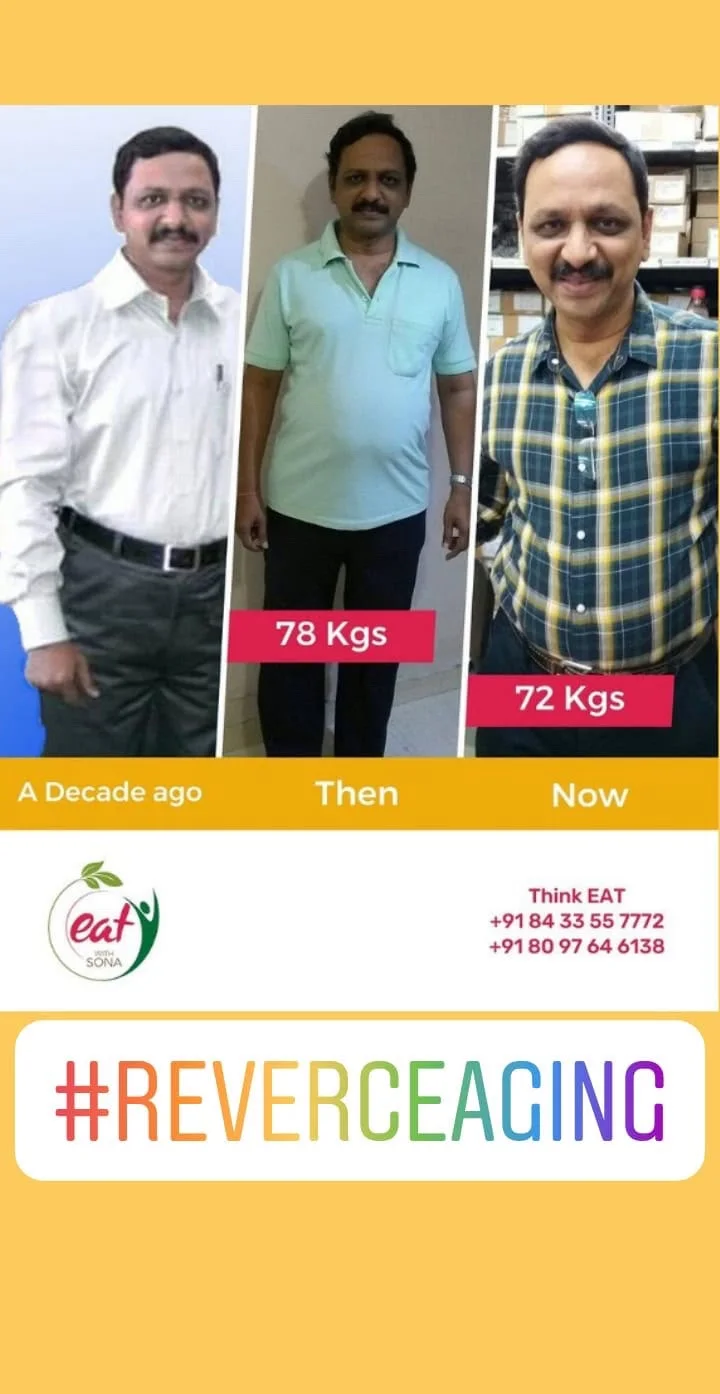 Client transformation showing progress from 78 kilograms to 72 kilograms