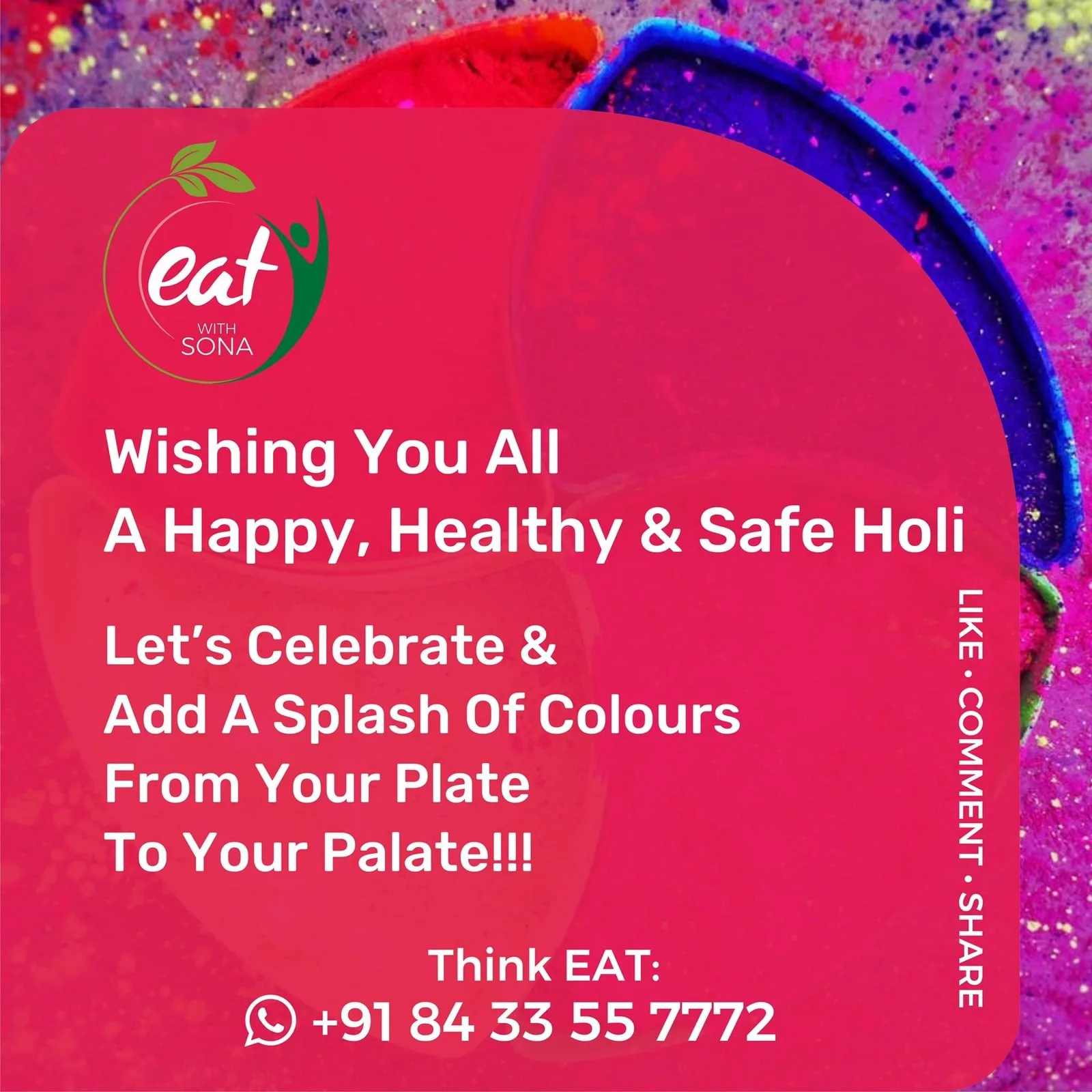 Healthy and colourful Holi celebration message