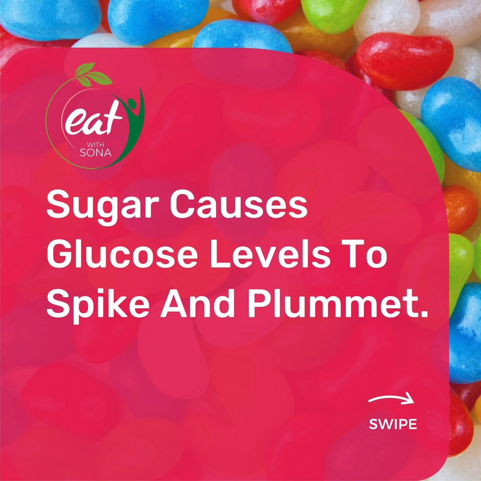 Nutrition fact about sugar causing glucose levels to spike and plummet